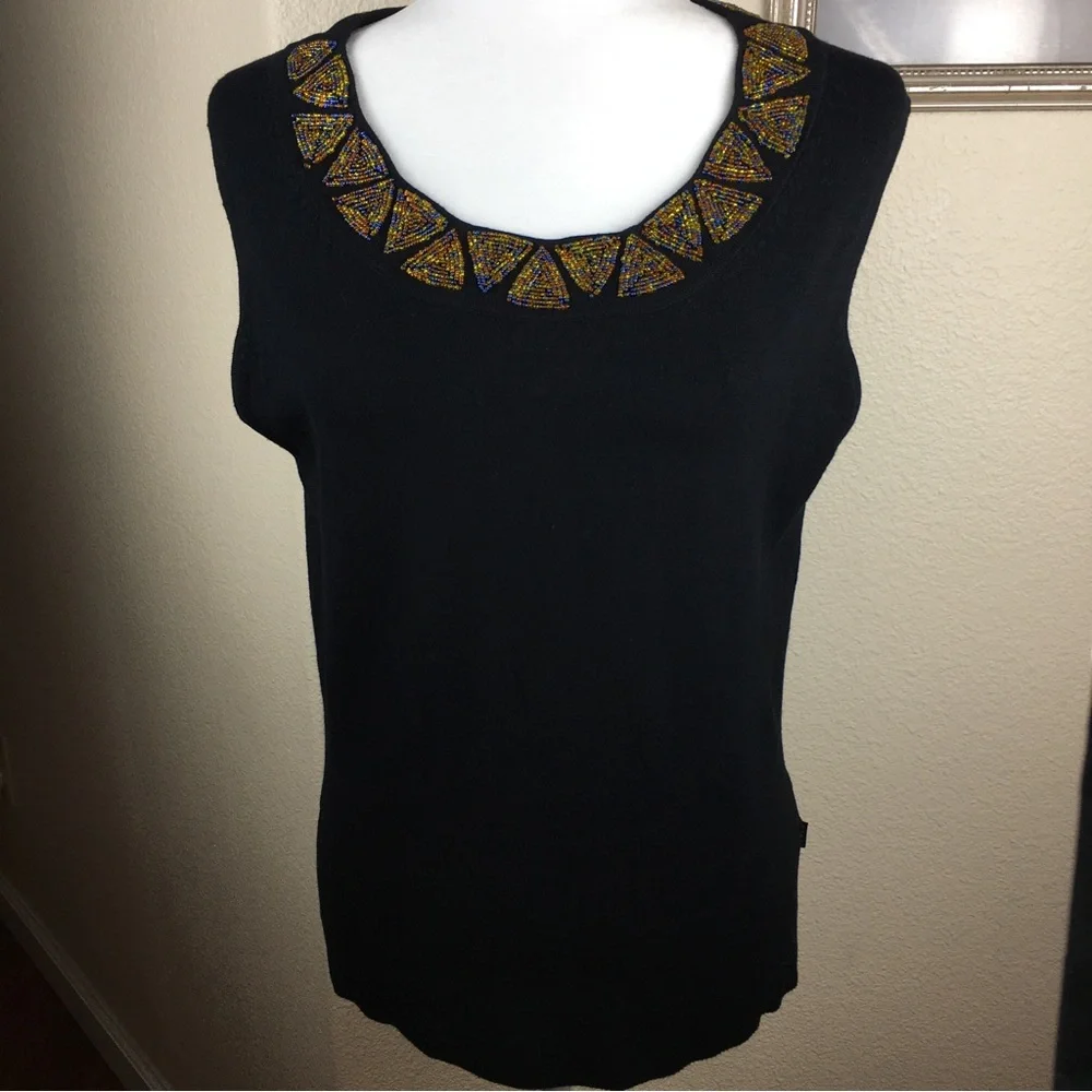 BCBGMAXAZRIA Black Cardigan & Shell Sweater Beaded Diamond Design Size M - Picture 7 of 16